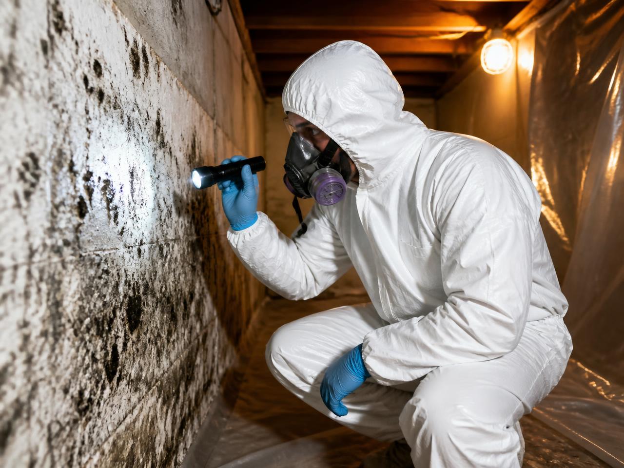 Contained mold remediation work area with HEPA air scrubber
