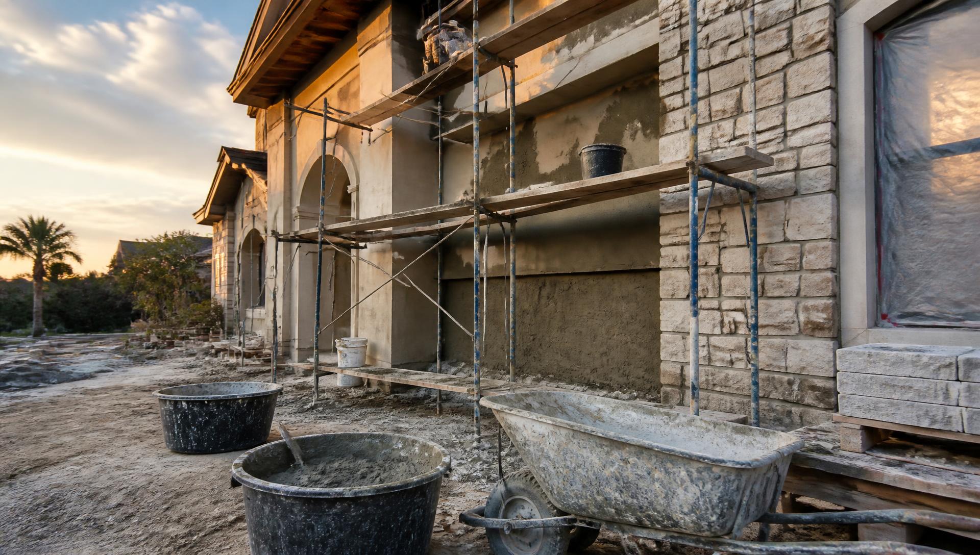 SMG Plastering INC craftsman finishing stucco on a Delaware County home