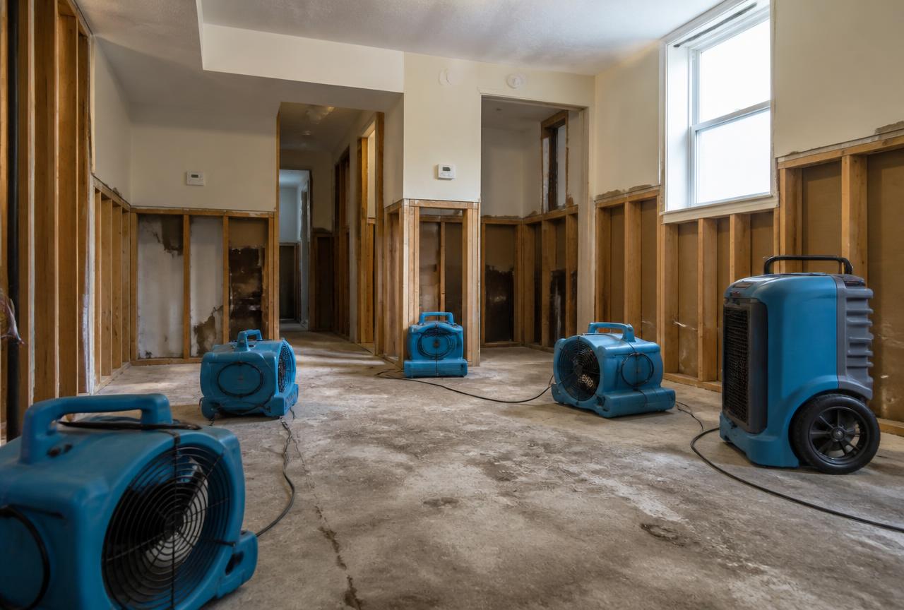 Water damage restoration drying equipment in a Delaware County home