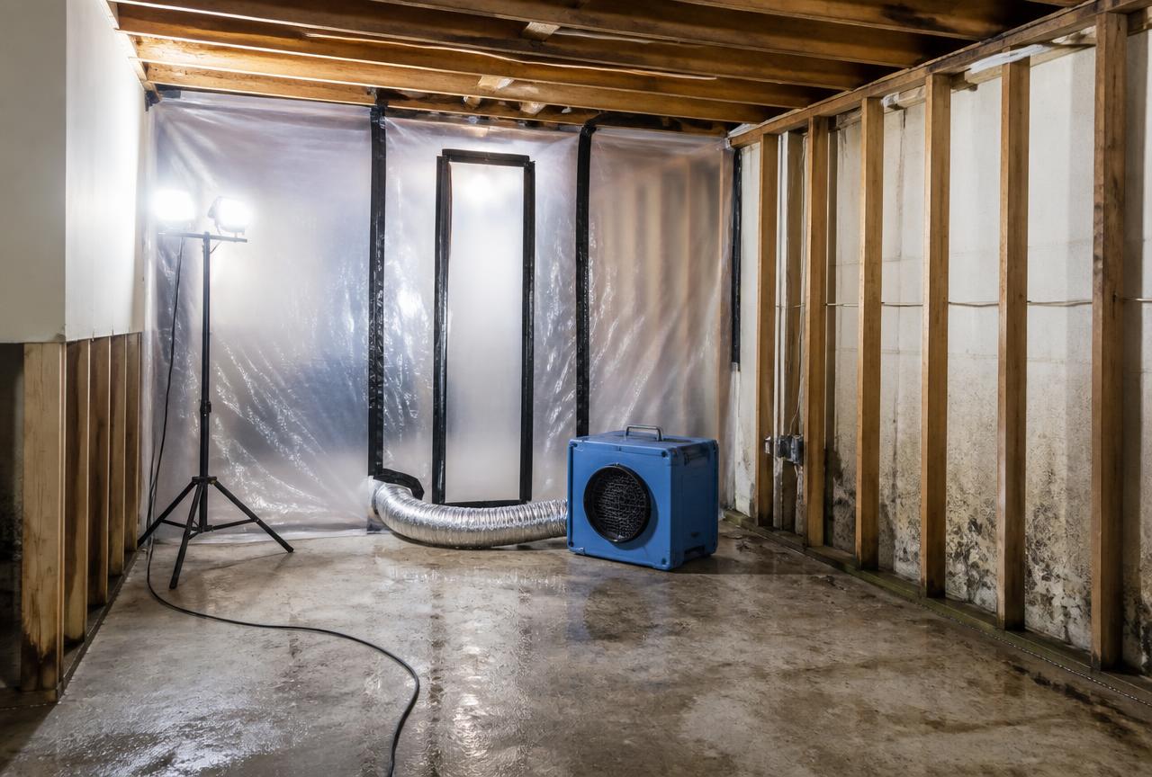 Contained mold remediation in an Upper Darby, PA basement